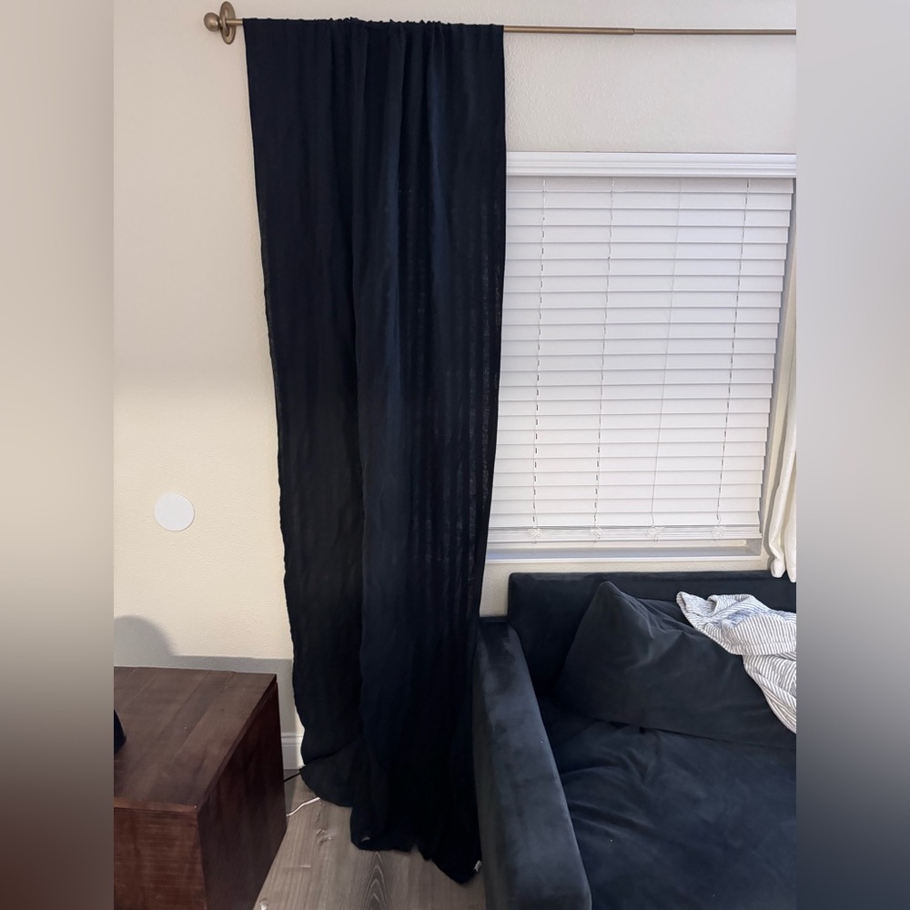 CB2 Track Stripe Black White Grey Curtain 48x108 Extra Long Modern Farmhouse - Picture 9 of 11